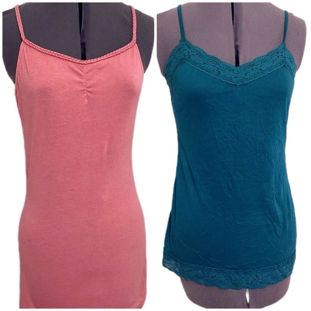 Mudd Vtg Y2K Tank Top Set Juniors M Pink Teal Lace Trim 2000s